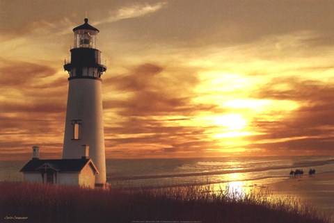 Framed Lighthouse at Sunset Print