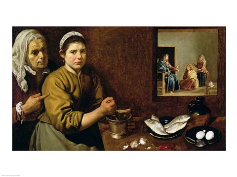 Framed Kitchen Scene with Christ in the House of Martha and Mary Print