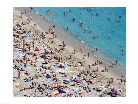 Framed Aerial view of people at the beach, Waikiki Beach, Honolulu, Oahu, Hawaii, USA Print