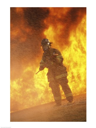 Framed Firefighter holding an axe Print