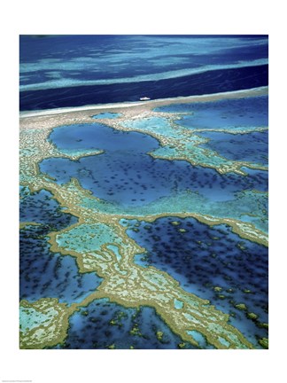 Framed Aerial view of a coastline, Great Barrier Reef, Australia Print