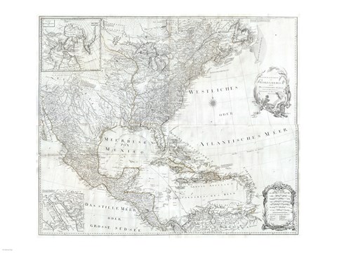 Framed 1788 Schraembl - Pownall Map of North America the West Indies Print