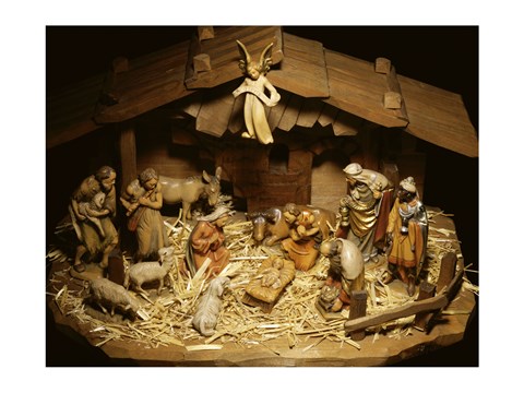 Framed Close-up of figurines depicting a nativity scene Print