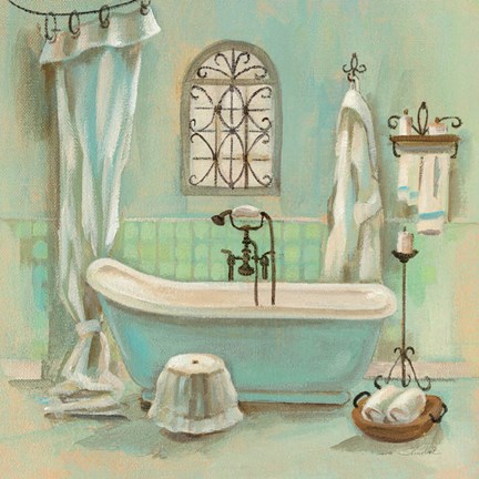 Framed Glass Tile Bath I Print