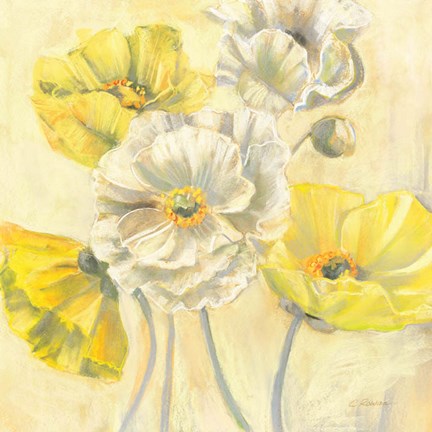 Framed Gold and White Contemporary Poppies I Print