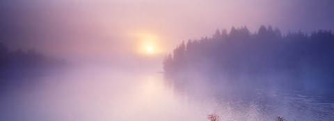 Framed Fog over a river at dawn, Vuoksi River, South Karelia, Finland Print