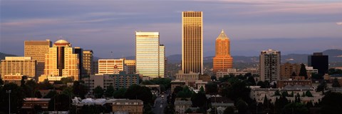 Framed Cityscape at sunset, Portland, Multnomah County, Oregon, USA Print