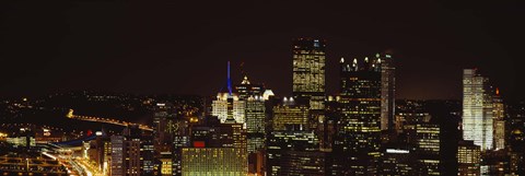 Framed Buildings lit up at night in a city, Pittsburgh Pennsylvania, USA Print