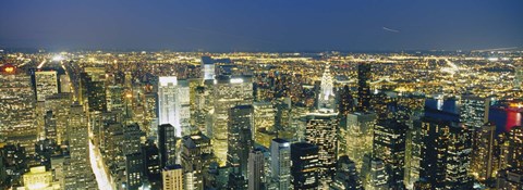 Framed Buildings Lit Up At Dusk, Manhattan, NYC, New York City Print