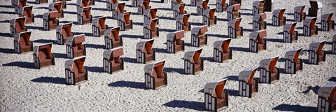 Framed High Angle View Of Beach Baskets On The Beach, Sellin, Isle Of Ruegen, Germany Print