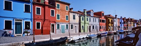 Framed Houses at the waterfront, Burano, Venetian Lagoon, Venice, Italy Print