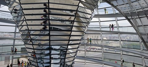 Framed Mirrored cone at the center of the dome, Reichstag Dome, The Reichstag, Berlin, Germany Print