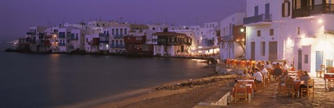 Framed Buildings On Water, Little Venice, Mykanos, Greece Print