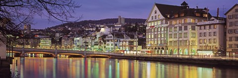 Framed Switzerland, Zurich, River Limmat, view of buildings along a river Print