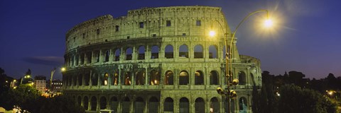 Framed Ancient Building Lit Up At Night, Coliseum, Rome, Italy Print