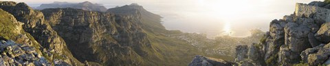 Framed High angle view of a coastline, Camps Bay, Table Mountain, Cape Town, South Africa Print