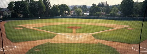 Framed Baseball diamond looked through the net, Doubleday Field, Cooperstown, Venango County, Pennsylvania, USA Print