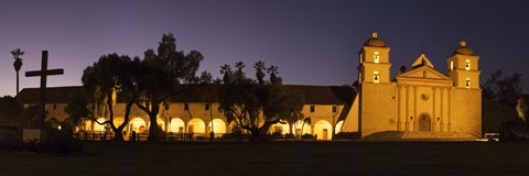 Framed Mission lit up at night, Mission Santa Barbara, Santa Barbara, Santa Barbara County, California, USA Print