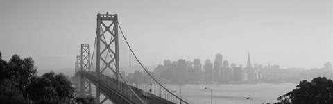 Framed San Francisco Skyline with Bay Bridge (black &amp; white) Print