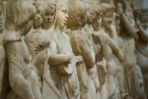 Framed Detail of marble relief, Florence, Tuscany, Italy Print