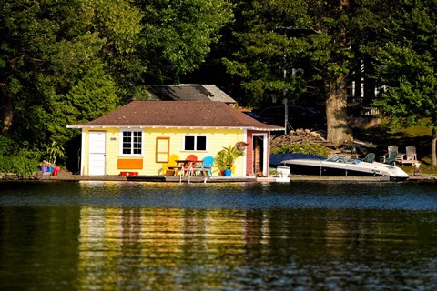 Framed Boathouse at the lakeside, Lake Muskoka, Ontario, Canada Print