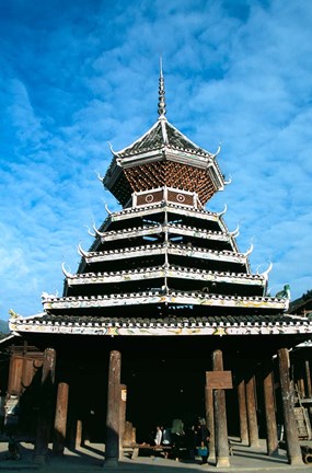 Framed Dong People&#39;s Traditional Drum Tower, China Print