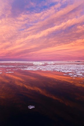 Framed Iceberg and floes in the ocean at sunrise, Antarctica Print