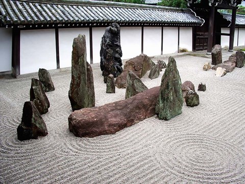 Framed Stone Zen Garden, Kyoto, Japan Print