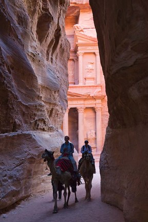 Framed Tourists in Al-Siq leading to Facade of Treasury (Al Khazneh), Petra, Jordan Print