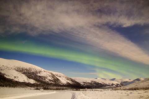 Framed Aurora Borealis with Moonlight over Ogilvie Mountains, Canada Print