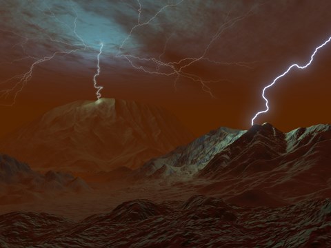 Framed Artist&#39;s concept of Lightning in Venus&#39; clouds Print