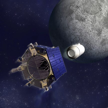 Framed Artist&#39;s Illustration of the Lunar Crater Observation and Sensing Satellite Print