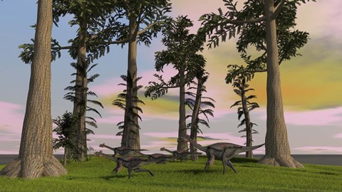 Framed Herd of Gigantoraptors Print