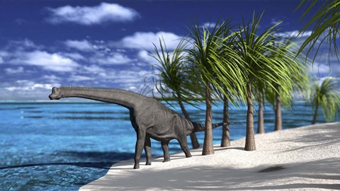 Framed Large Brachiosaurus on the Shoreline Print