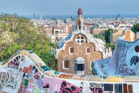 Framed Park Guell Terrace, Barcelona, Spain Print