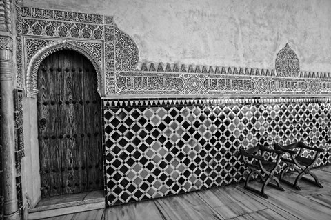 Framed Spain, Andalusia, Alhambra Ornate Door and tile of Nazrid Palace Print