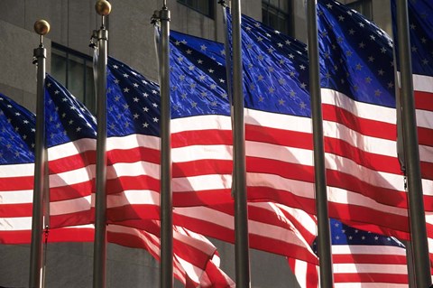 Framed US Flags in Rockefeller Plaza, New York Print