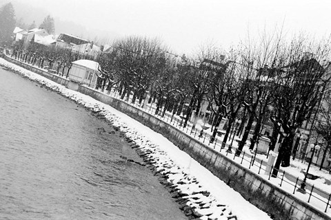 Framed River Salzach in Winter Print