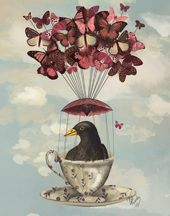 Framed Blackbird In Teacup Print