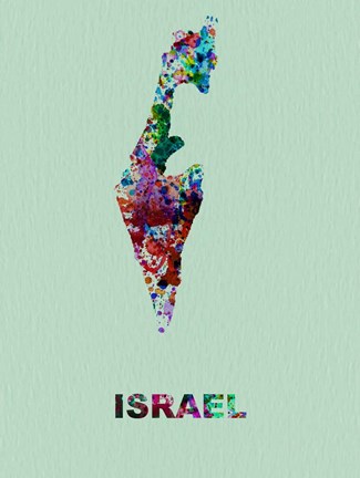 Framed Israel Color Splatter Map Print