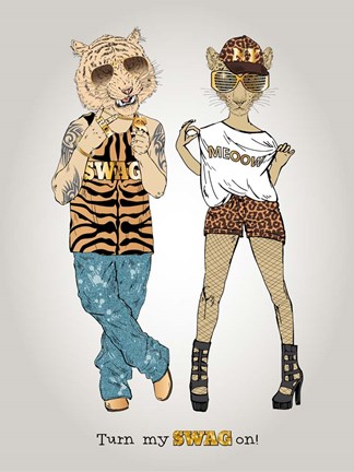 Framed Tiger And Leopard In Swag Style Print