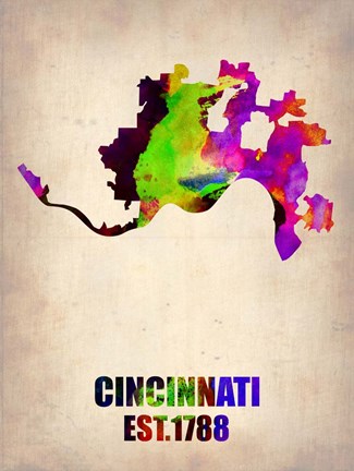 Framed Cincinnati Watercolor Map Print