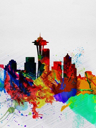 Framed Seattle Watercolor Skyline 2 Print