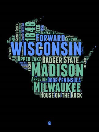 Framed Wisconsin Word Cloud 1 Print