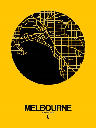 Framed Melbourne Street Map Yellow Print