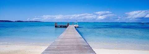 Framed Jetty on the beach, Mauritius Print