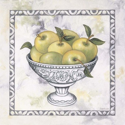 Framed Green Apples In A Silver Bowl Print