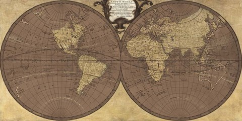 Framed Gilded World Hemispheres II Print