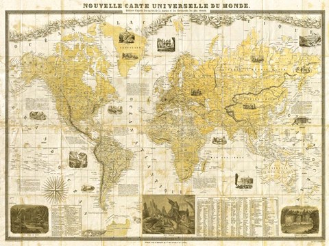 Framed Gilded 1859 Map of the World Print