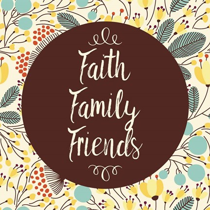 Framed Faith Family Friends Retro Floral White Print